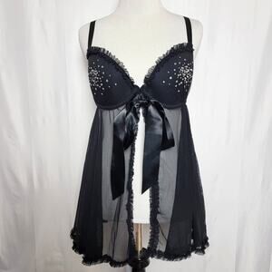 Victoria's Secret Black Rhinestone Bra Lingerie SZ 36D